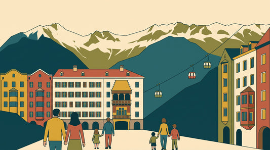 Illustration von Innsbruck mit Kindern – Alpenzoo und Nordkette, KI-generiertes Bild