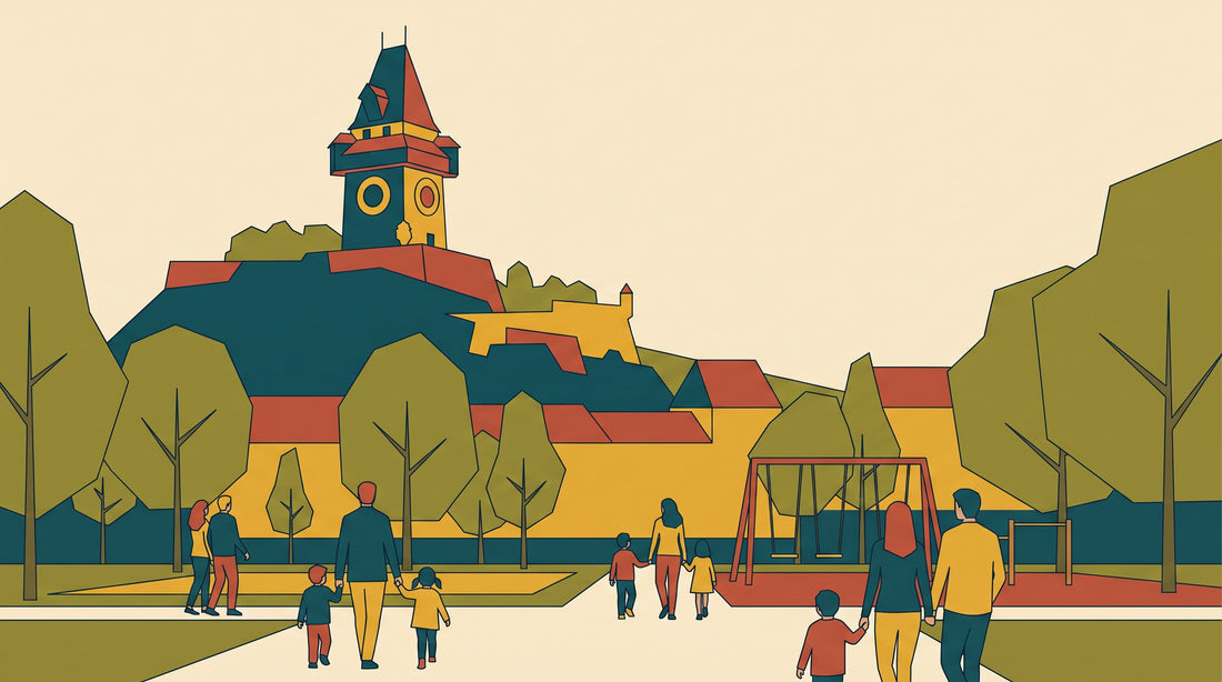 Illustration von Familienausflug in Graz mit Kindern – KI-generiertes Bild