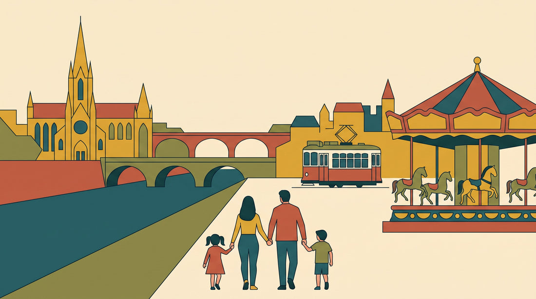 Illustration von 12 kinderfreundlichen Städten für einen Städtetrip – KI-generiertes Bild