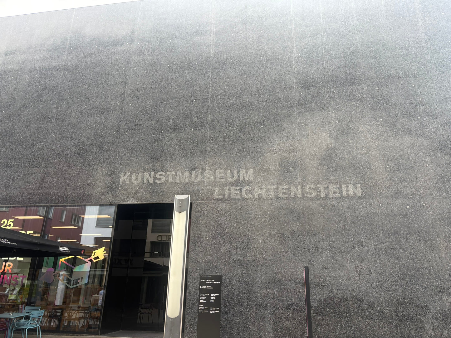 The dark concrete cube of the Kunstmuseum Liechtenstein in central Vaduz