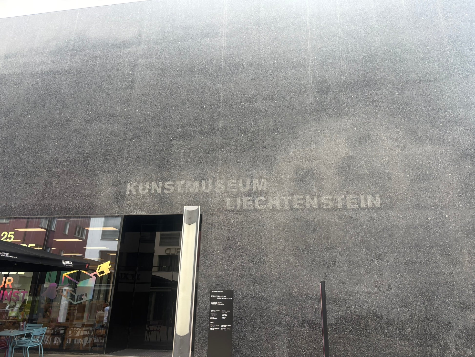 The dark concrete cube of the Kunstmuseum Liechtenstein in central Vaduz