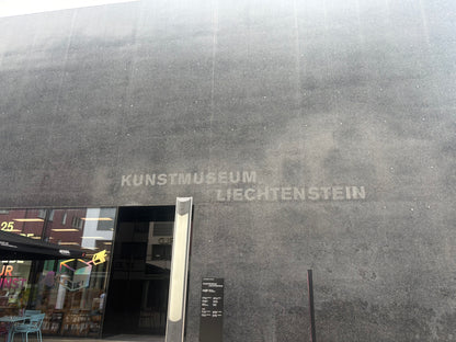 The dark concrete cube of the Kunstmuseum Liechtenstein in central Vaduz