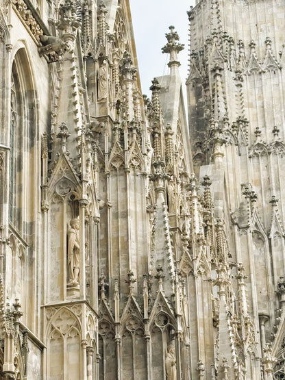 La facciata gotica del Duomo di Santo Stefano a Vienna con pinnacoli e gargoyle